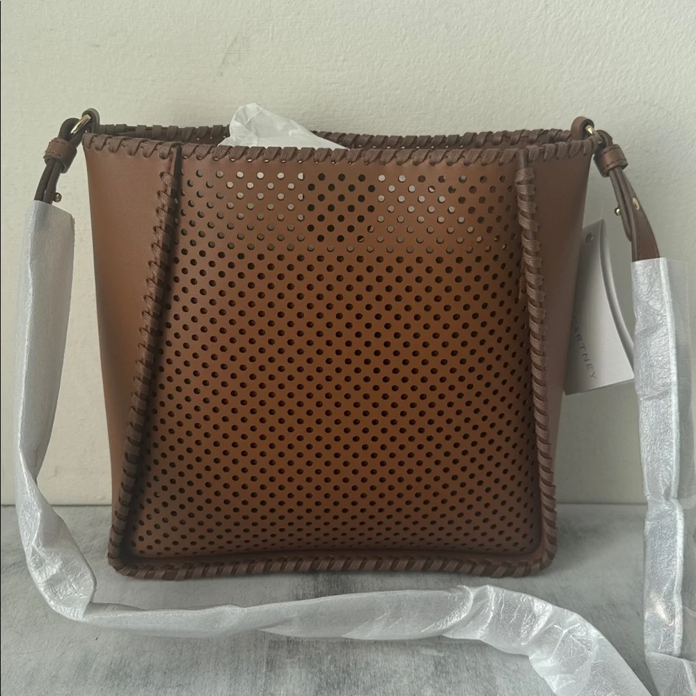 Stella McCartney Perforated Logo Faux Leather Crossbody Bag Cuoio Brown